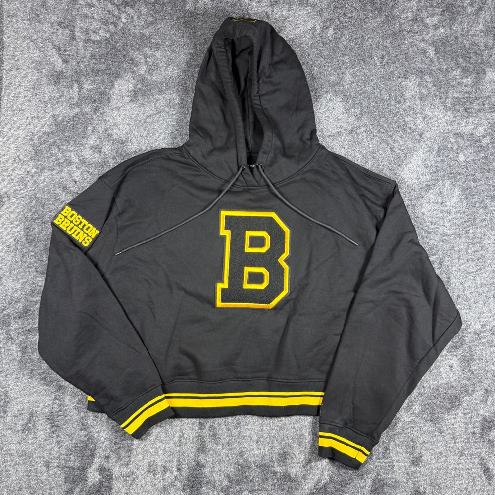 Pro Standard Boston Bruins Cropped Hoodie Black Yellow NHL Womens 2XL